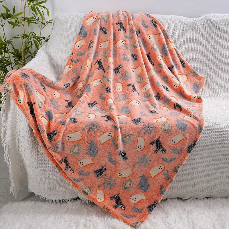 Cartoon-style flannel blanket for covering air conditioners, shown in a child's room.