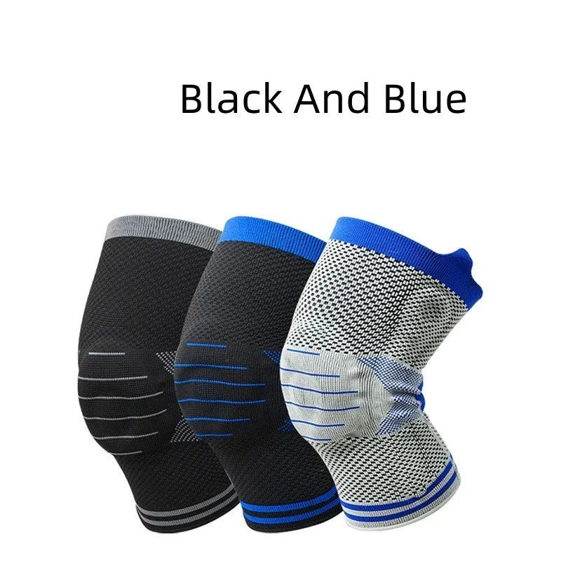 Cotton knee pads with silicone massage spring bar in black and blue colour combination