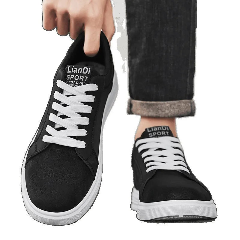 Men's black PU sneakers with snake pattern texture and high-cut design above 11cm with round toe and rubber sole