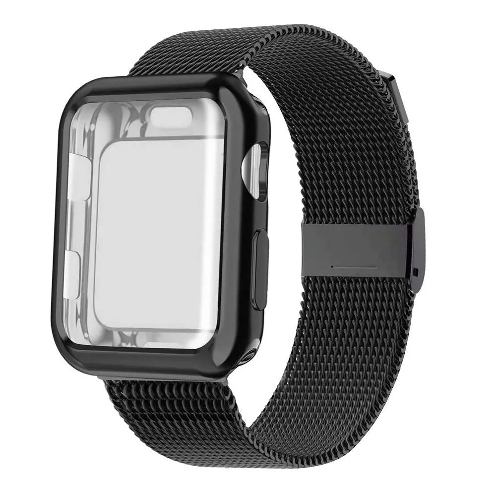 Magnetic metal Milanese loop Apple Watch band with TPU lining shown in multiple colours