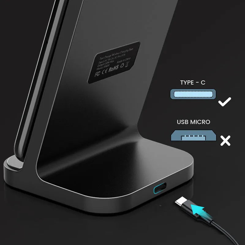 Dark grey vertical wireless charger for Apple smartphones with 70mm square base