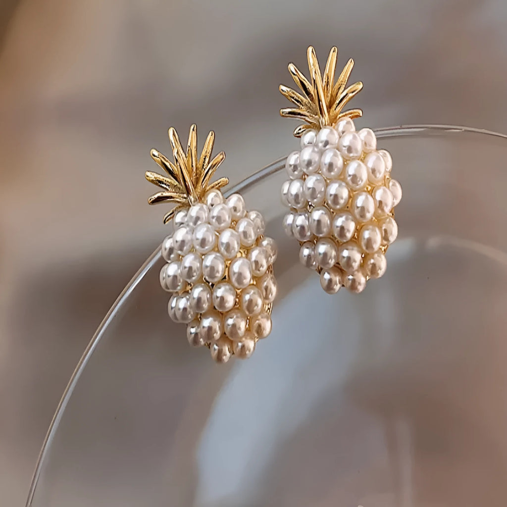 Pineapple starfish pearl earrings in Korean style with alloy construction and electroplated finish