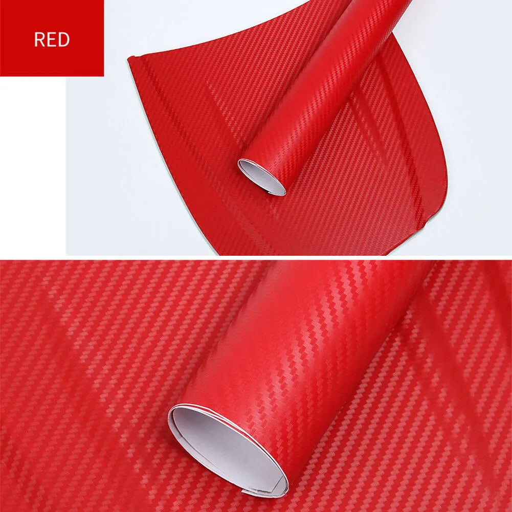 Roll of 3D carbon fiber patterned vinyl sticker for car decoration, showing textured surface