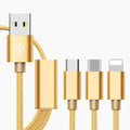 Three-in-one mobile phone charging cable with Micro USB connectors in multiple colour options
