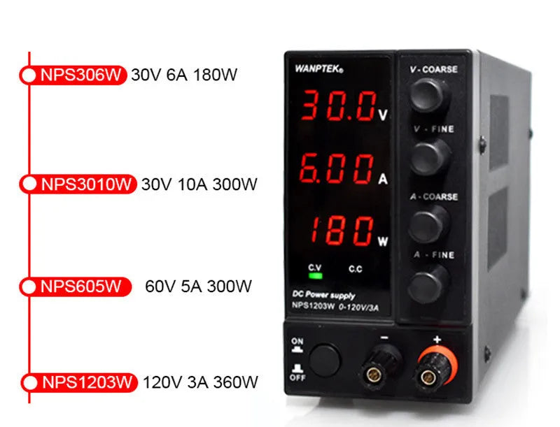 White adjustable DC power supply unit for mobile phone and notebook repair with 0-60V output