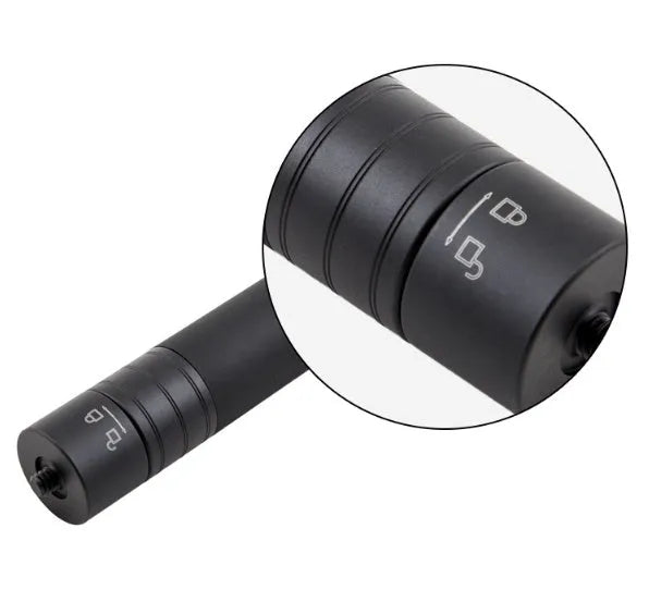 Black retractable selfie stick handheld stabiliser extended for smartphone photography
