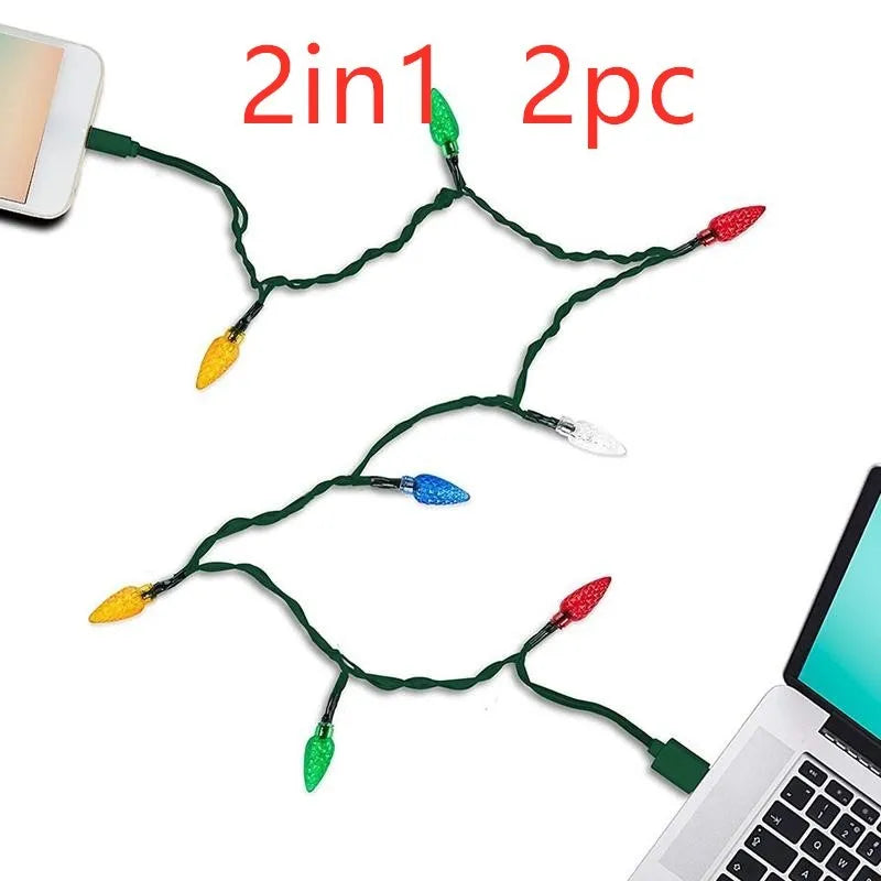 Green Christmas LED USB charging cable with 10 flashing lights for device charging and room decoration