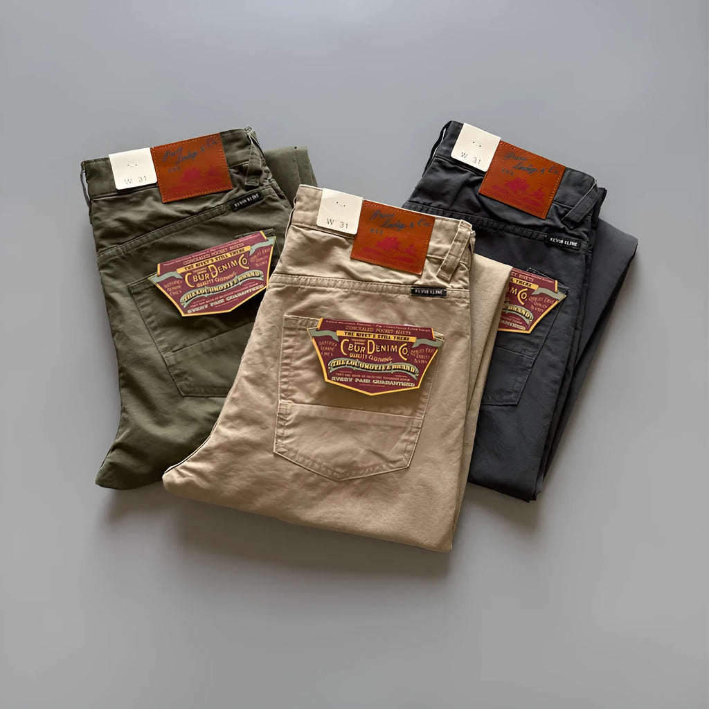 Men's straight cut cotton casual trousers in grey colour showing mid waist and straight leg design