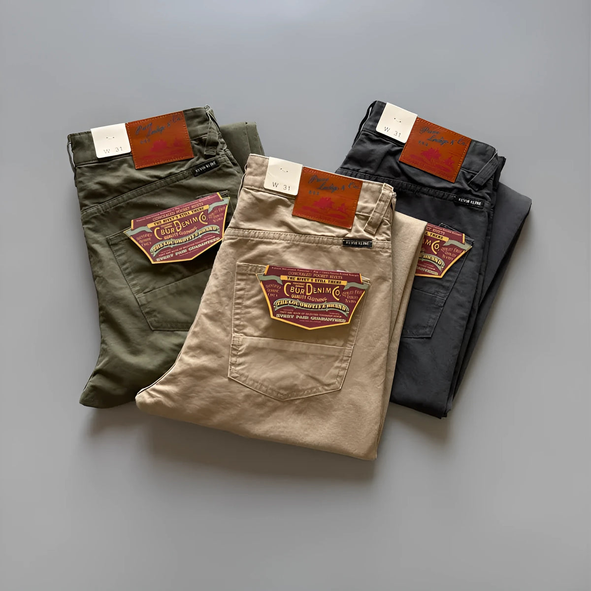 Men's straight cut cotton casual trousers in grey colour showing mid waist and straight leg design