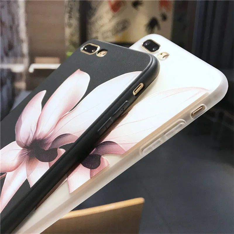 Floral embossed TPU phone case for iPhone in black and white colour options