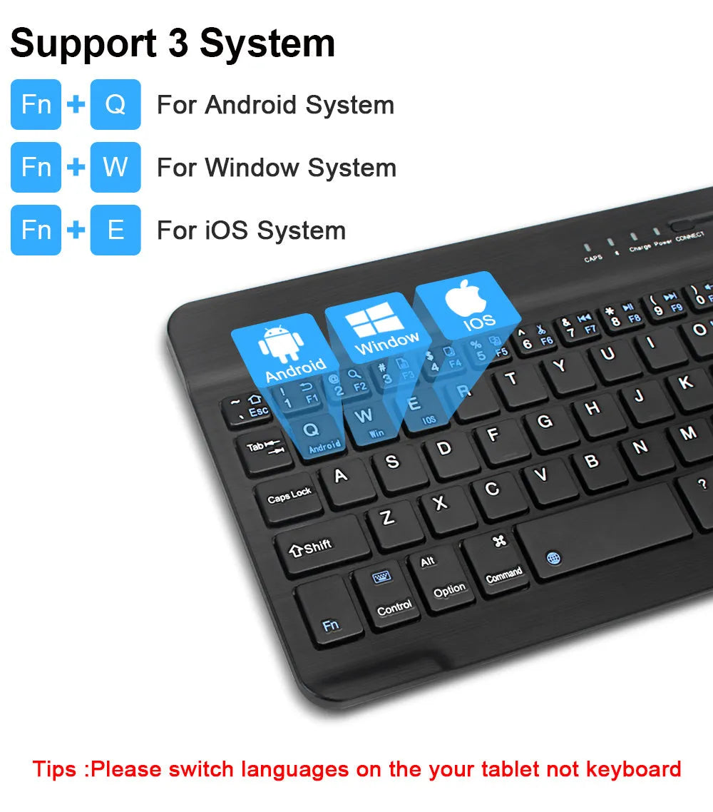 Mini Bluetooth wireless keyboard in black or white colour with compact design for tablets