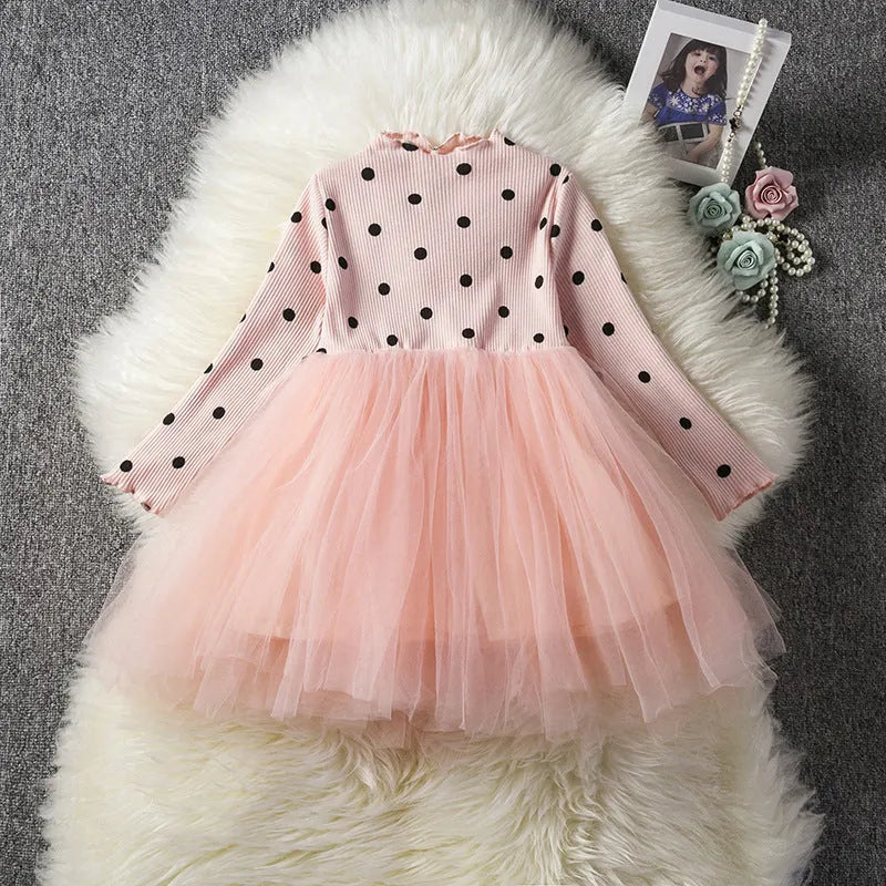 Baby girl's long sleeve lace tutu dress in black, pink, or white for birthdays and christenings