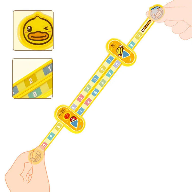 Yellow plastic cartoon digital resolution ruler for children, 24.5cm long.