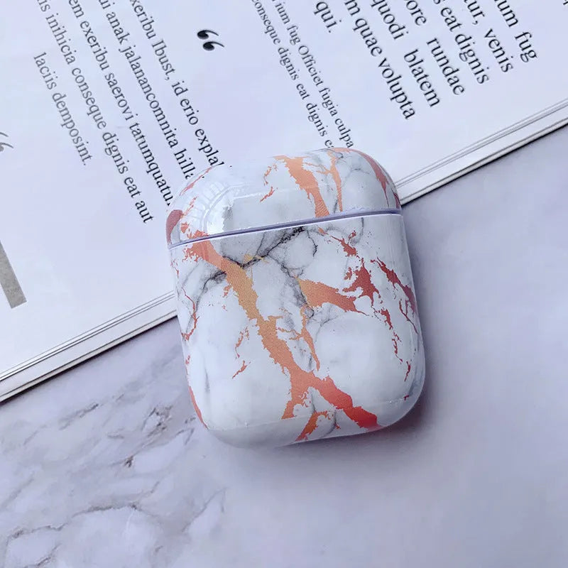 White marble hard PC protective case for Apple AirPods 1 and 2 charging box
