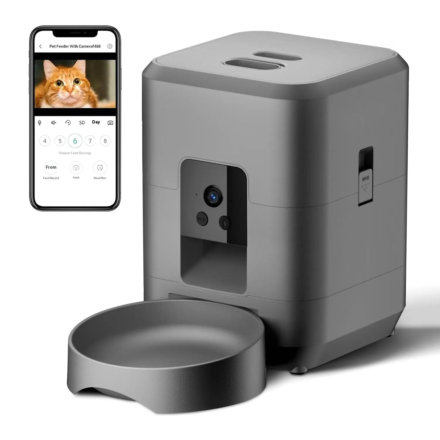 Automatic pet feeder for cats with programmable timing and WiFi remote control