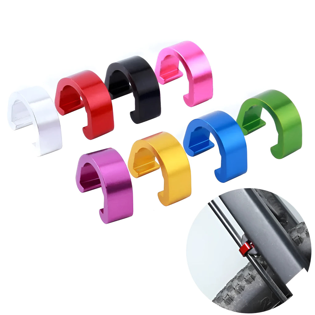Aluminium alloy C-shaped buckle in multiple colours, shown next to a ruler indicating its 10.2mm by 13mm size.