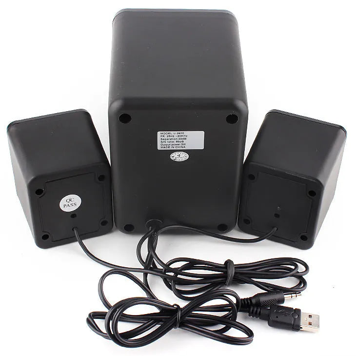 Green 2.1 USB computer speaker with colourful glowing lights and dual connectivity ports