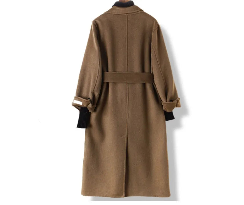 Men's wool coat with long suit collar in black and caramel colour options
