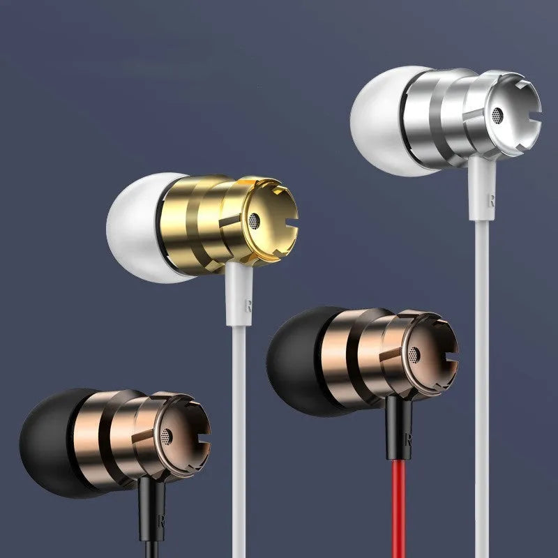 Metal turbo in-ear headphones with 3.5mm plug in black, black red, gold, pink and silver colour options