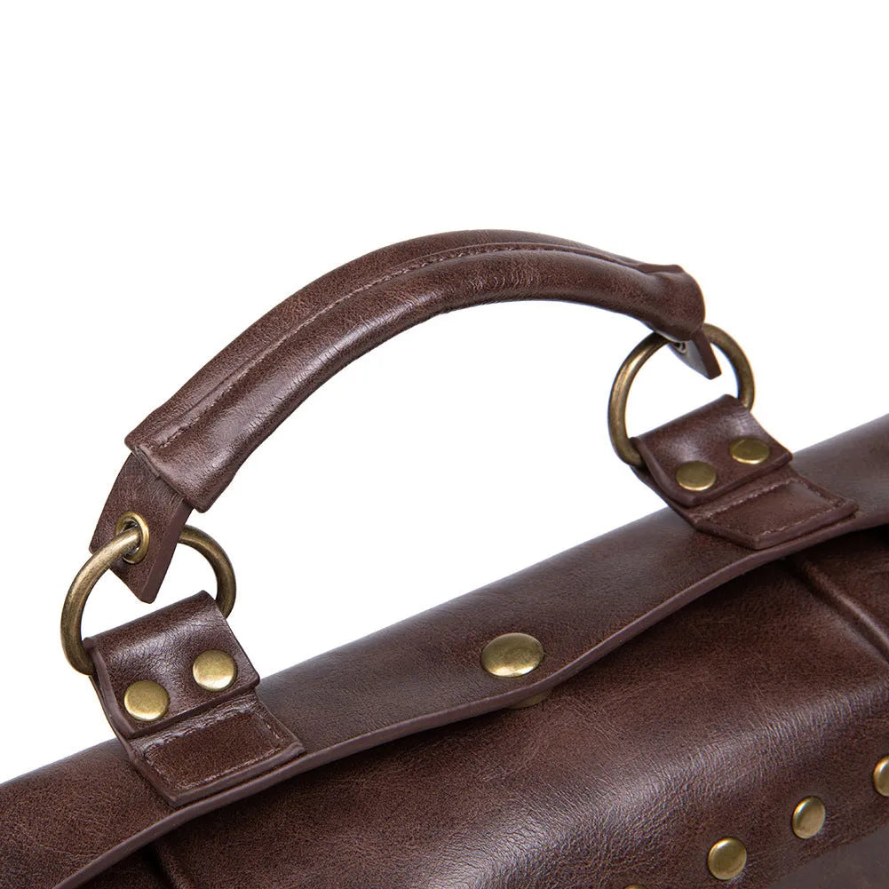 Bronze steampunk industrial retro style shoulder bag with pillow shape and metal hardware accents