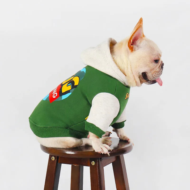 Green cotton dog coat for large breeds in sizes L, XL, 2XL, 3XL, and 4XL.