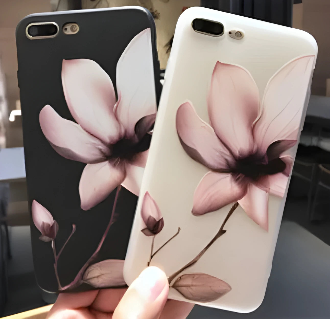 Floral embossed TPU phone case for iPhone in black and white colour options