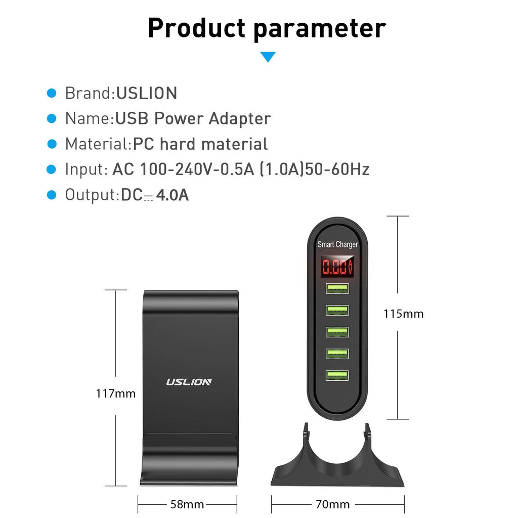 USB digital display smart charger showing charging status with 4000mA output
