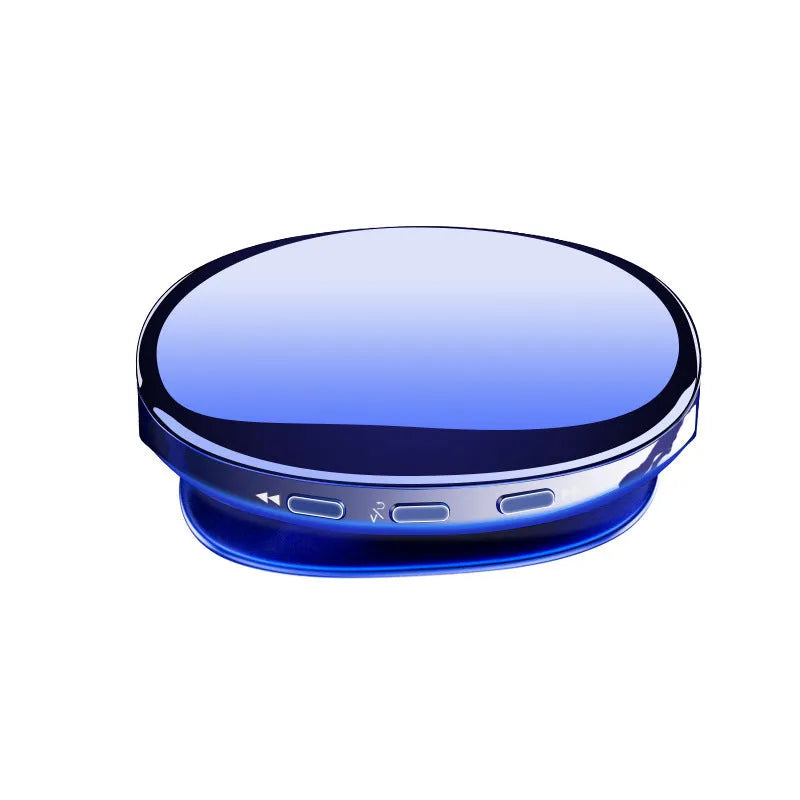 Blue Bluetooth MP4 music player with OLED screen showing track info, next to black and rose gold variants.