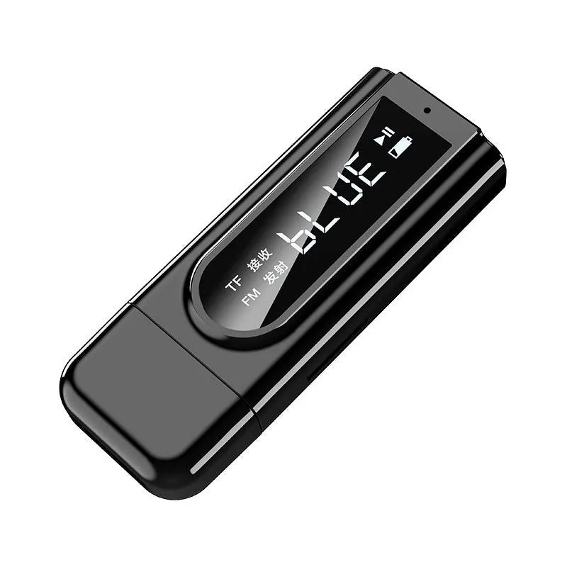 Black USB car FM Bluetooth receiver for wireless music streaming and hands-free calling