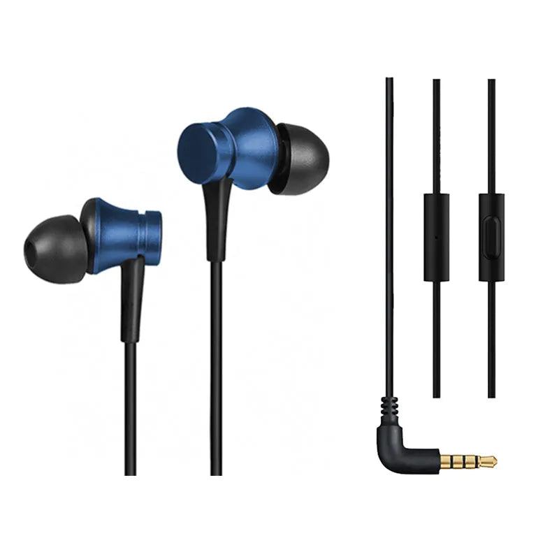 Piston in-ear wired headphones with 3.5mm jack in black, blue and red colour options