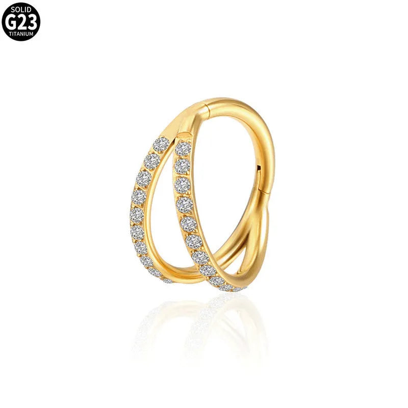 G23 titanium alloy lip nose ear rings with zircon diamond treatment in gold or steel colour