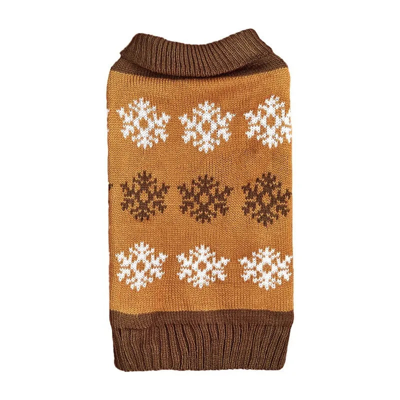 Brown and grey snowflake pattern dog sweater for Christmas and winter holidays