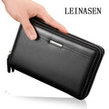 Men's rectangular wallet 21cm x 12cm x 4cm shown in black and brown colour options