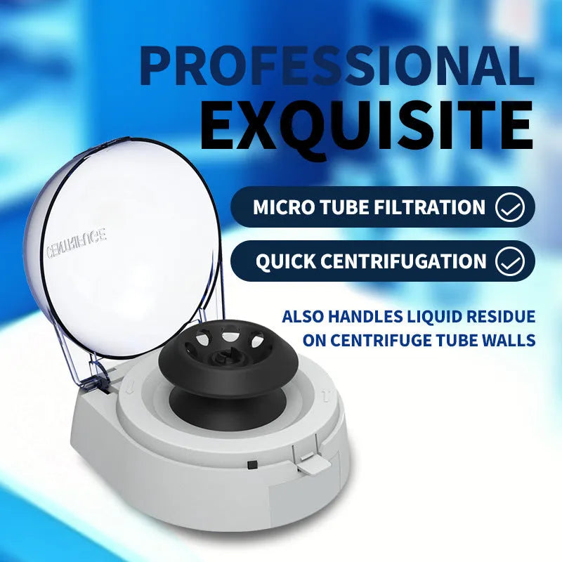 Mini laboratory centrifuge with electric operation and compact dimensions