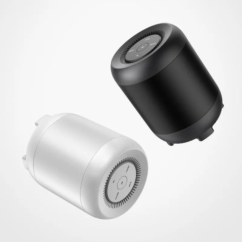 Black and white AI voice control Bluetooth speaker with button controls and USB port.
