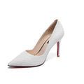 Women's pointed high heels in artificial PU with 6-8cm heel, rubber sole, shown in white or black