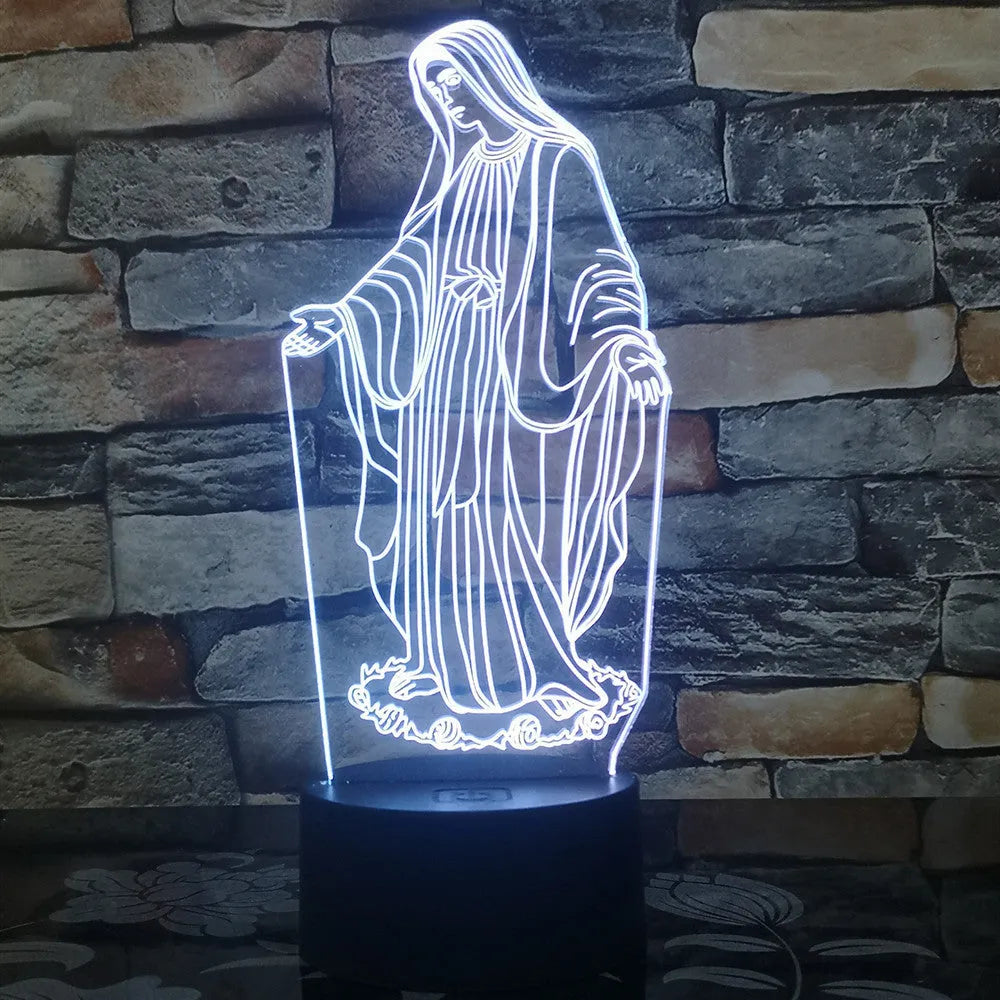 3D LED night light showing laser-engraved acrylic plate creating a stereoscopic dual-ring light pattern with colour change options.