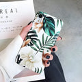 Green banana leaf and floral pattern on a soft TPU iPhone case for models like XS Max and XR.