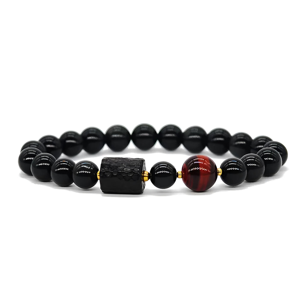 Men's obsidian crystal bracelet in Korean style, red or yellow tiger eye, 8mm 10mm 12mm beads