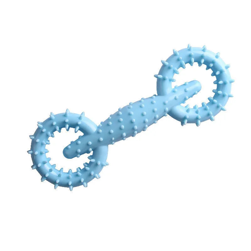 Blue TPR dog chew ring toy for puppy teething, 16cm diameter with green and pink colour options
