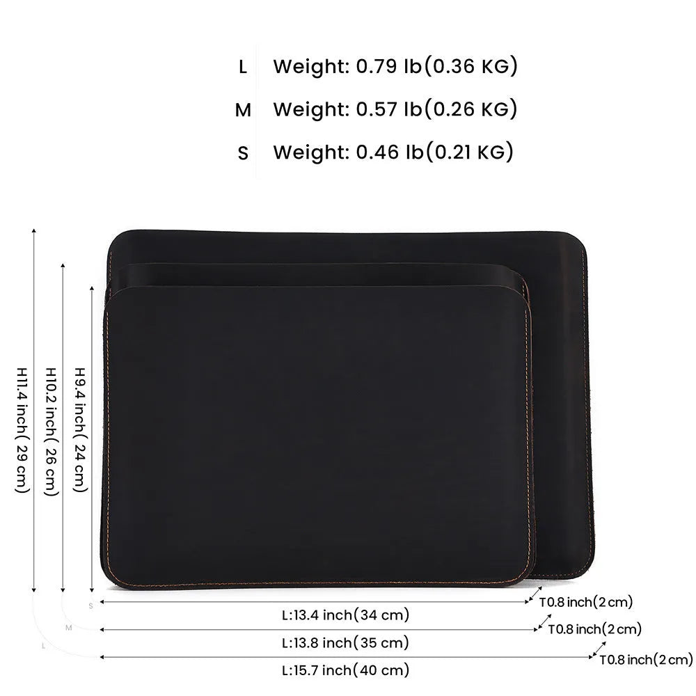 Computer liner bag in crazy horse leather with cowhide construction showing medium brown colour option