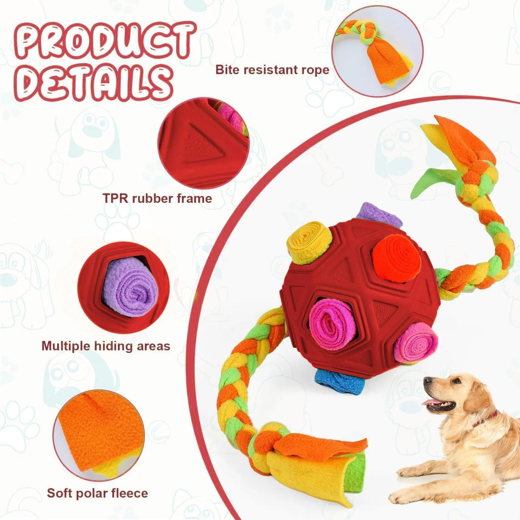 Dog puzzle training ball in multiple colours with treat-dispensing holes for canine IQ games