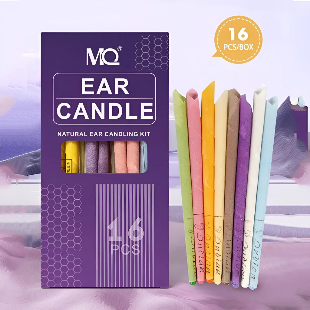 Ear candles health massage set with 16 cotton cloth candles, 8 protection boards, and 16 cotton swabs