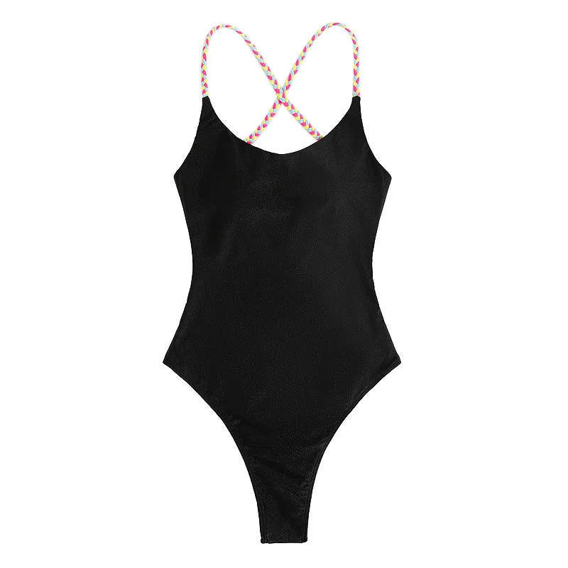 Black backless one-piece swimsuit for women made from nylon fabric in sleeveless design