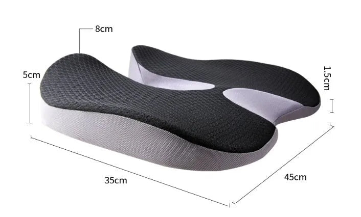 Curved bevel seat cushion for tailbone support in choice of colours on a chair.