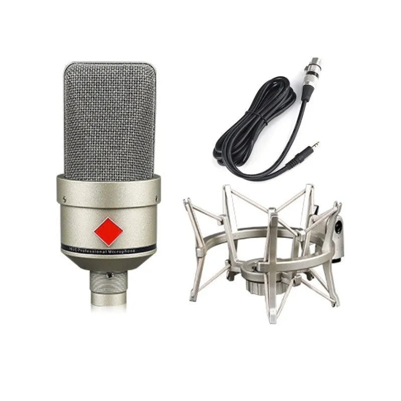 Wired condenser microphone with stand in champagne gold or black gold finish