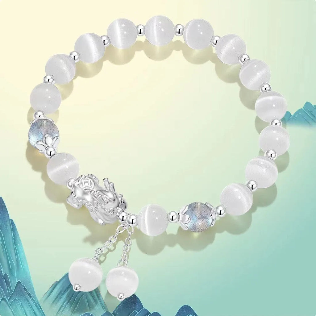 Natural black agate and moonstone couple bracelet with 10mm wave beads in national style