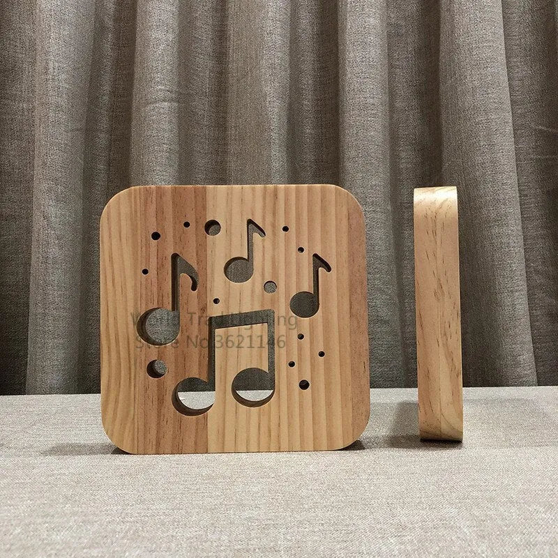 Wooden LED atmosphere light with warm white colour and USB cable, pine wood construction 19x19x3cm