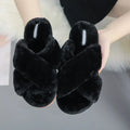 Women's open-toe cross-strap slippers with furry lining in multiple colour options