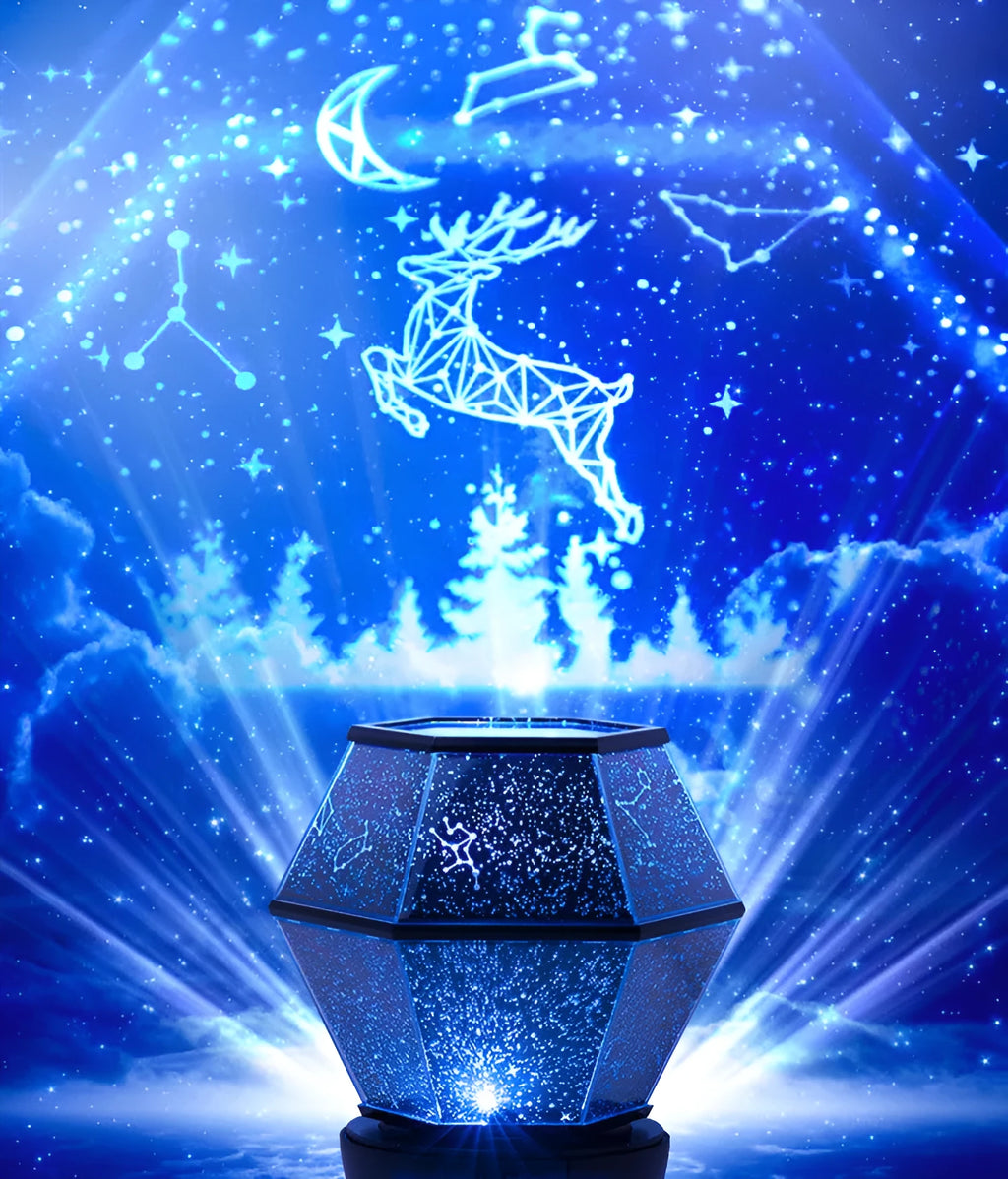 Children's rotating star night light with multi-colour LED lights in rotating and static modes